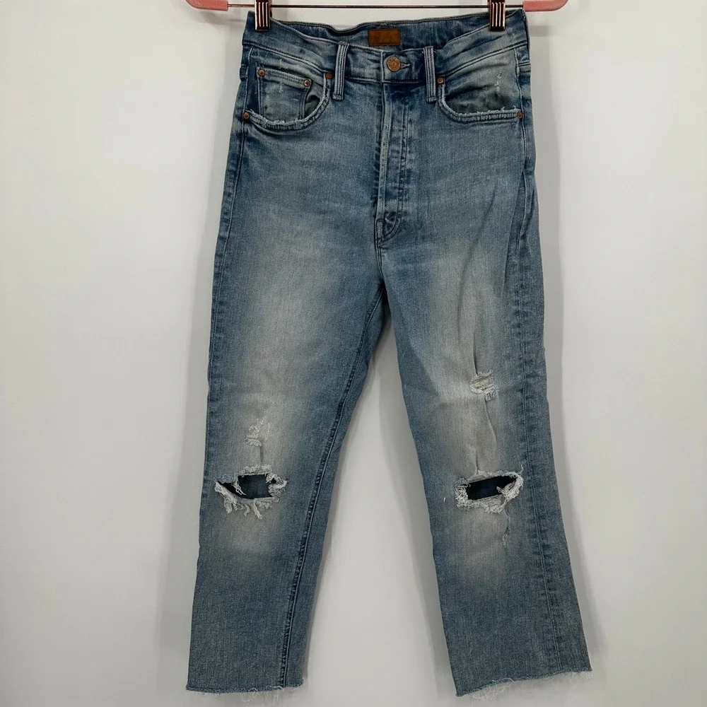 Mother The Tripper Cut Flowers High‎ Rise Distressed Straight Leg Ankle Jeans 26